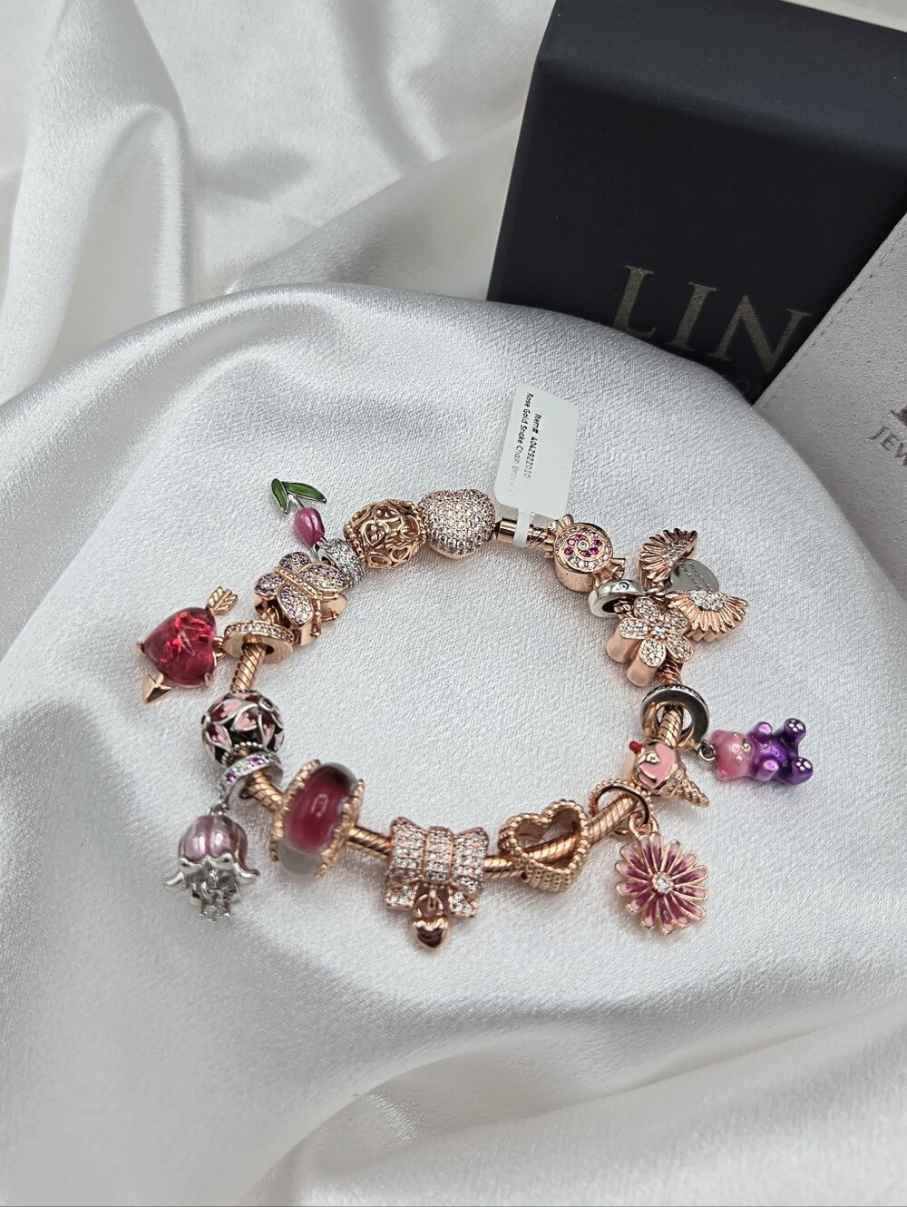 Linx Rose Gold Snake Chain Bracelet With Rose Gold Charms
